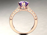 2ct Round Cut Purple Amethyst Milgrain Accent Bridal Set Ring 14k Rose Gold Over