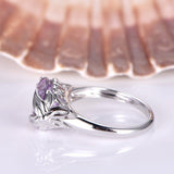 1.6ct Oval Cut Purple Amethyst Leaf Design Engagement Ring 14k White Gold Finish