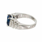 2.7ct Oval Cut Blue Sapphire Engagement Ring Round Accent 14k White Gold Finish