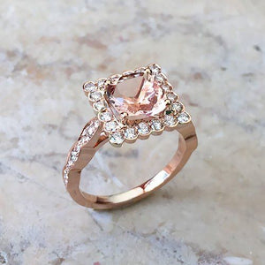 1.3ct Cushion Cut Peach Morganite Halo Women Solitaire Ring 14k Rose Gold Finish