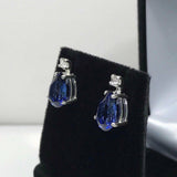 2.2ct Pear Cut Blue Sapphire Diamond Elegant Stud Earrings 14k White Gold Finish