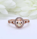 2ct Oval Cut Peach Morganite Engagement Ring Twist Shank Halo 14k Rose Gold Over