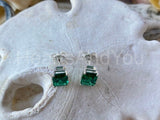 2ct Green Emerald Cut Simulated Solitaire Stud Earrings 14k White Gold Plated