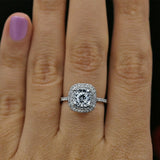 1.7ct Cushion Cut VVS1 Diamond Engagement Ring 14k White Gold Finish Double Halo