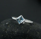 0.6ct Princess Cut Blue Aquamarine Solitaire Engagement Ring 14k White Gold Over