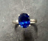 2ct Engagement Ring Oval Cut Blue Sapphire Solitaire Women 14k White Gold Finish