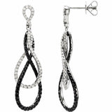 Round Cut Black Diamond Infinity Intertwined Drop Earrings 14k White Gold Finish