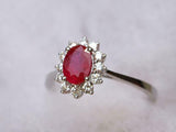 2ct Engagement Ring Oval Cut Ruby Diamond Halo Minimalist 14k White Gold Finish