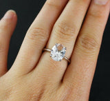 4 Prong Solitaire Engagement Ring 1.5ct Oval Cut Diamond 14k White Gold Finish