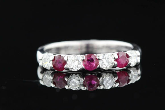 3ct Round Cut Pink Ruby Half Eternity Wedding Band Ring 14k White Gold Finish