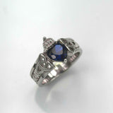 1ct Heart Cut Blue Sapphire Engagement Ring Celtic Trinity 14k White Gold Finish