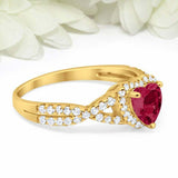 2ct Heart Cut Pink Ruby Engagement Ring Split Shank Halo 14k Yellow Gold Finish