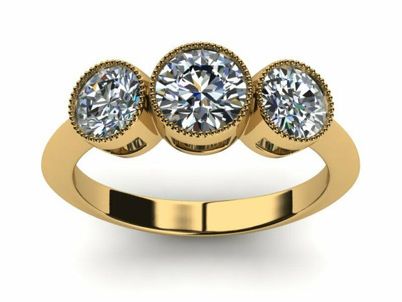 2ct Round Cut Diamond Three Stone Classic Engagement Ring 14k Yellow Gold Finish