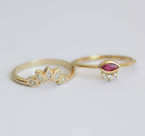 2ct Marquise Cut Pink Ruby Engagement Ring 14k Yellow Gold Over Crown Bridal Set