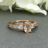 2ct Oval Cut Peach Morganite Three Stone Engagement Ring 14k Rose Gold Finish