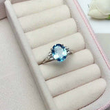 1.5ct Oval Cut Blue Topaz Diamond Accent Solitaire Ring 14k White Gold Finish