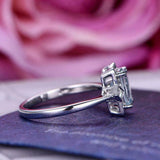 1.3ct Emerald Cut Blue Aquamarine Engagement Ring Trilogy 14k White Gold Finish