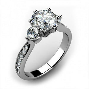 2ct Round Cut VVS1 Diamond Accent 3 Stone Engagement Ring 14k White Gold Finish