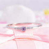 0.6ct Round Cut Purple Amethyst Engagement Ring Minimalist 14k White Gold Finish