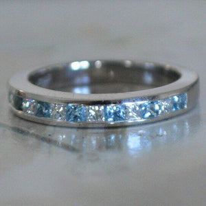 2ct Princess Cut Blue Aquamarine Wedding Band Half Eternity 14k WhiteGold Finish