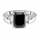 4Ct Emerald Cut Black Diamond Accent Unique Solitaire Ring 14K White Gold Finish