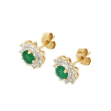 1.45ct Stud Earrings Round Cut Green Emerald Floral Halo 14k Yellow Gold Finish