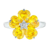 5ct Engagement Ring Heart Cut Yellow Citrine Floral Women 14k White Gold Finish