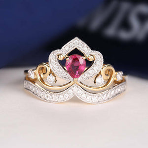 3ct Pear Cut Pink Ruby Engagement Ring 14k Yellow Gold Finish Queen Crown Bridal