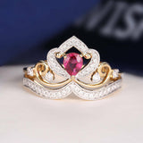 3ct Pear Cut Pink Ruby Engagement Ring 14k Yellow Gold Finish Queen Crown Bridal