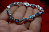 14ct Oval Cut Blue Topaz Diamond Petite Women Tennis Bracelet 14k WhiteGold Over