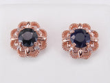 1.9ct Round Cut Blue Sapphire Floral Design Stud Earrings 14k Rose Gold Finish