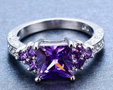 3Ct Princess Cut Amethyst Vintage Solitaire Engagement Ring 18K White Gold Over