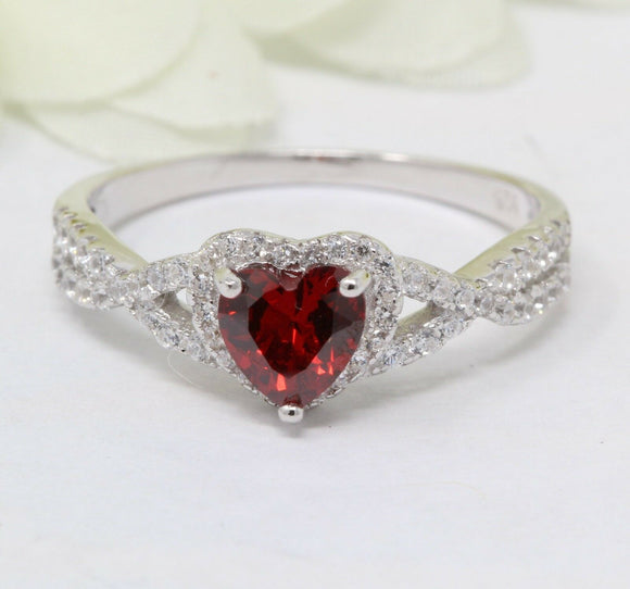 3Ct Heart Cut Red Garnet Diamond Split Shank Engagement Ring 14K White Gold Over