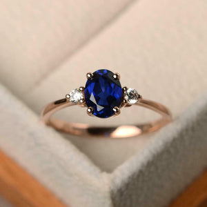 1ct Oval Blue Sapphire Engagement Ring Round Accents Trilogy 14k Rose Gold Over