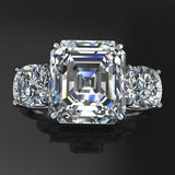 4ct Asscher Cut Diamond Engagement Ring 14k WhiteGold Over Round Accents Trilogy