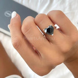 1ct Heart Simulated Black Diamond Solitaire Engagement Ring 14k WhiteGold Plated