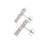 2.5ct Dangle Earrings Oval Cut Pink Sapphire Vertical Bar 14k White Gold Finish