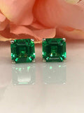 1ct Asscher Cut Green Emerald Solitaire Stud Women Earrings 14k WhiteGold Finish