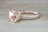 2ct Cushion Cut Peach Morganite Engagement Ring 14k Rose Gold Finish Hidden Halo