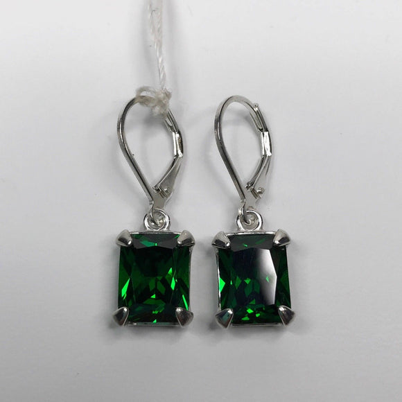 2ct Green Emerald Cut Royal Solitaire Women Drop Earrings 14k White Gold Finish