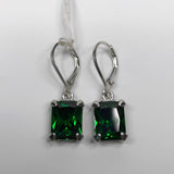 2ct Green Emerald Cut Royal Solitaire Women Drop Earrings 14k White Gold Finish