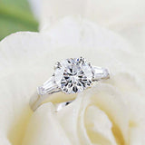 2ct Round Cut Diamond Trilogy Ring 14k White Gold Over Tapered Baguette Accents