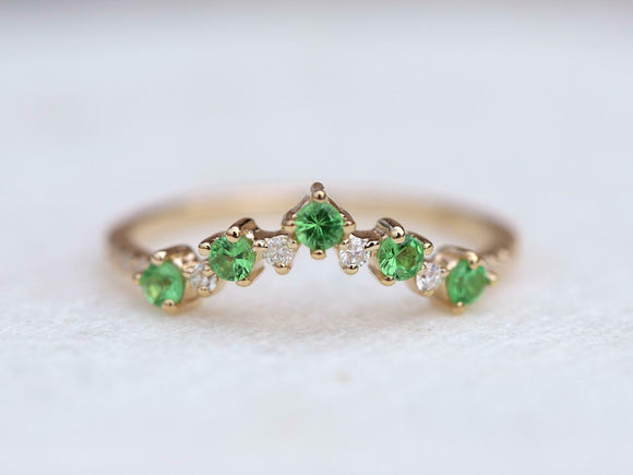 1ct Wedding Band Round Cut Green Peridot Curved Stackable 14k Yellow Gold Finish