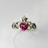 1ct Heart Cut Pink Sapphire Engagement Ring Double Knot Crown 14k WhiteGold Over