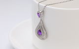 2.6ct Pear Cut Purple Amethyst Pendant Chain Halo Water Drop 14k White Gold Over