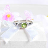 1ct Princess Green Peridot Engagement Ring Petite Solitaire 14k White Gold Over