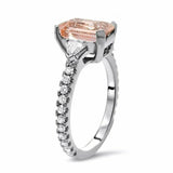 3Ct Emerald Cut Morganite Engagement Ring 14K White Gold Finish Trillion Accents