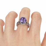 1.5ct Round Cut Purple Amethyst Solitaire Engagement Ring 14k White Gold Finish