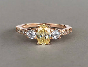 2ct Oval Cut Yellow Sapphire Three Stone Engagement Ring 14k Rose Gold Finish