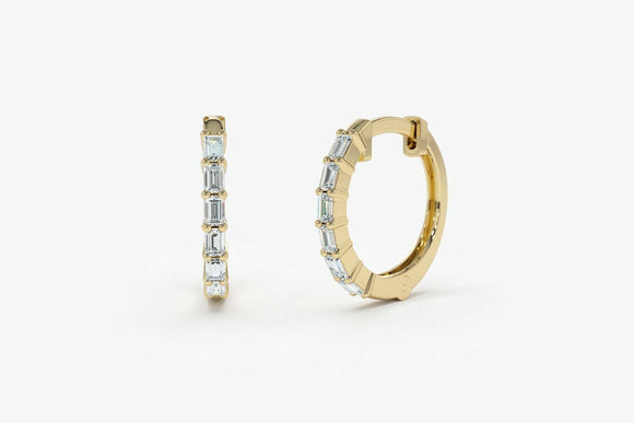 1ct Huggies Earrings Baguette Cut Diamond Elegant Stylish 14k Yellow Gold Finish